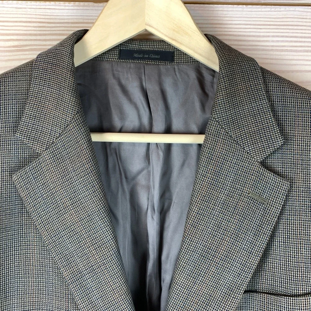 Lauren Ralph Lauren Wool Blazer‎ Sport Coat 44R Brown Mini Houndstooth Academia
